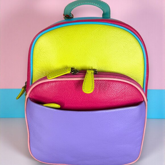 Myra Bag Handbags - Myra Bag Leather Colorblock "Color Pointe" Backpack - New